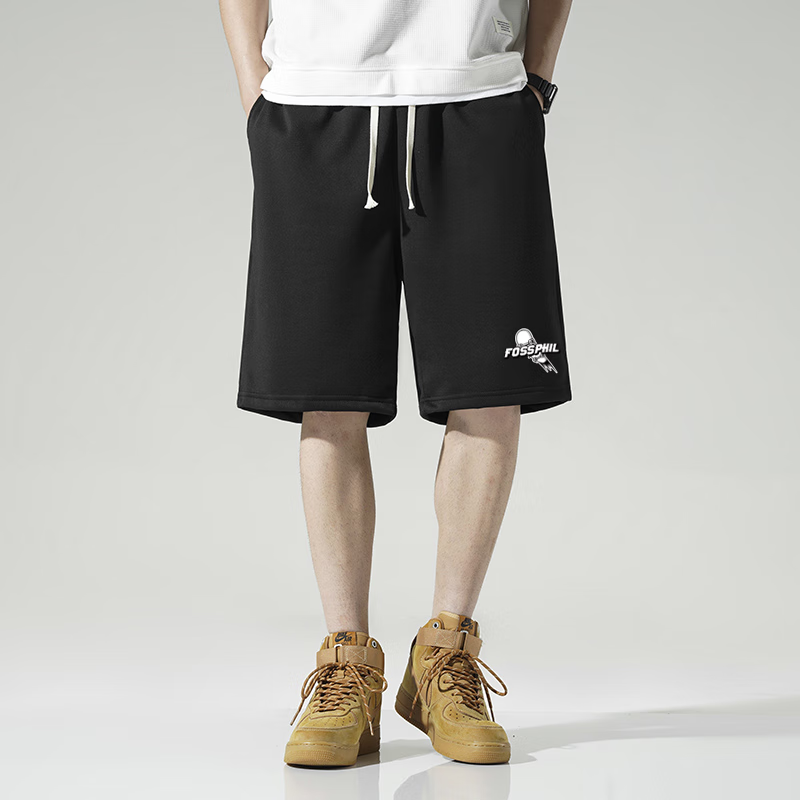 Foss Phil Men's Shorts, Summer Loose Casual Trendy Thin Beach Shorts, Sports Pants, Men's Trousers FPD01 Black 3XL