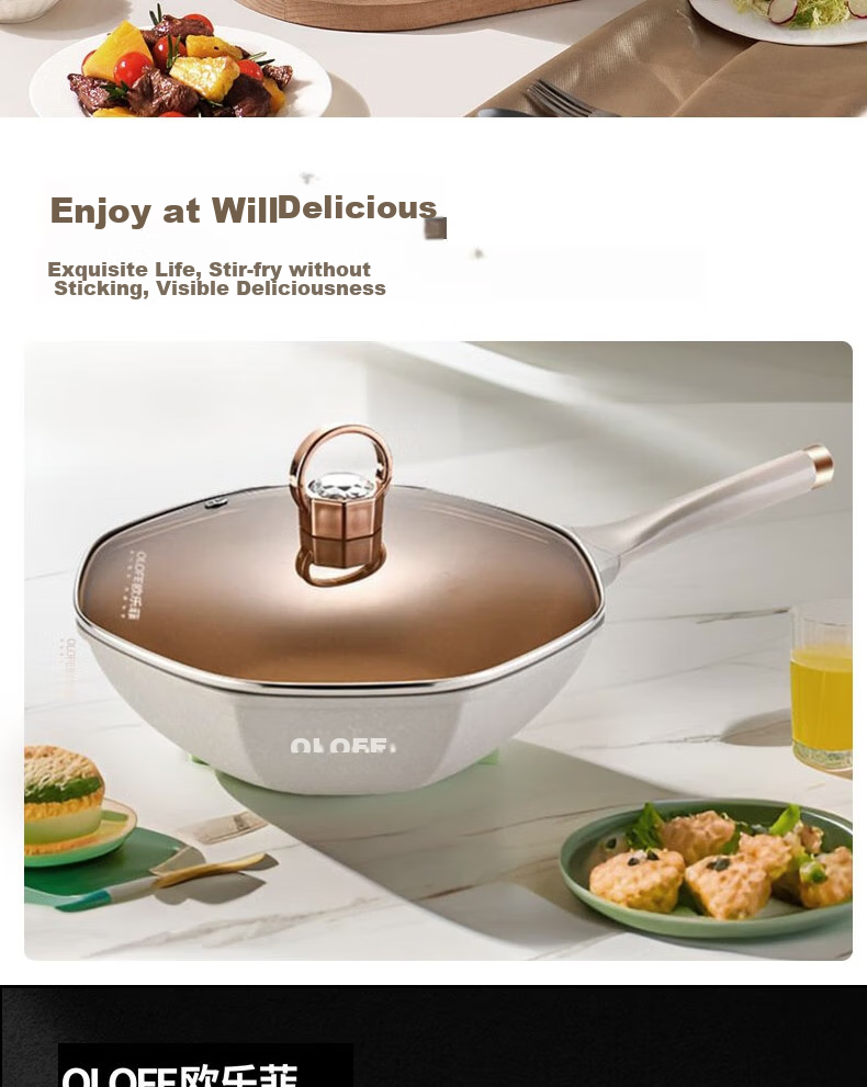 OLOFE Titanium Non-Stick Octagonal Pan, Non-Stick Frying Pan, Flat Bottom Wok, Deep Frying Pan, Home Cooking Pan with High Aesthetic Value, 32cm 3