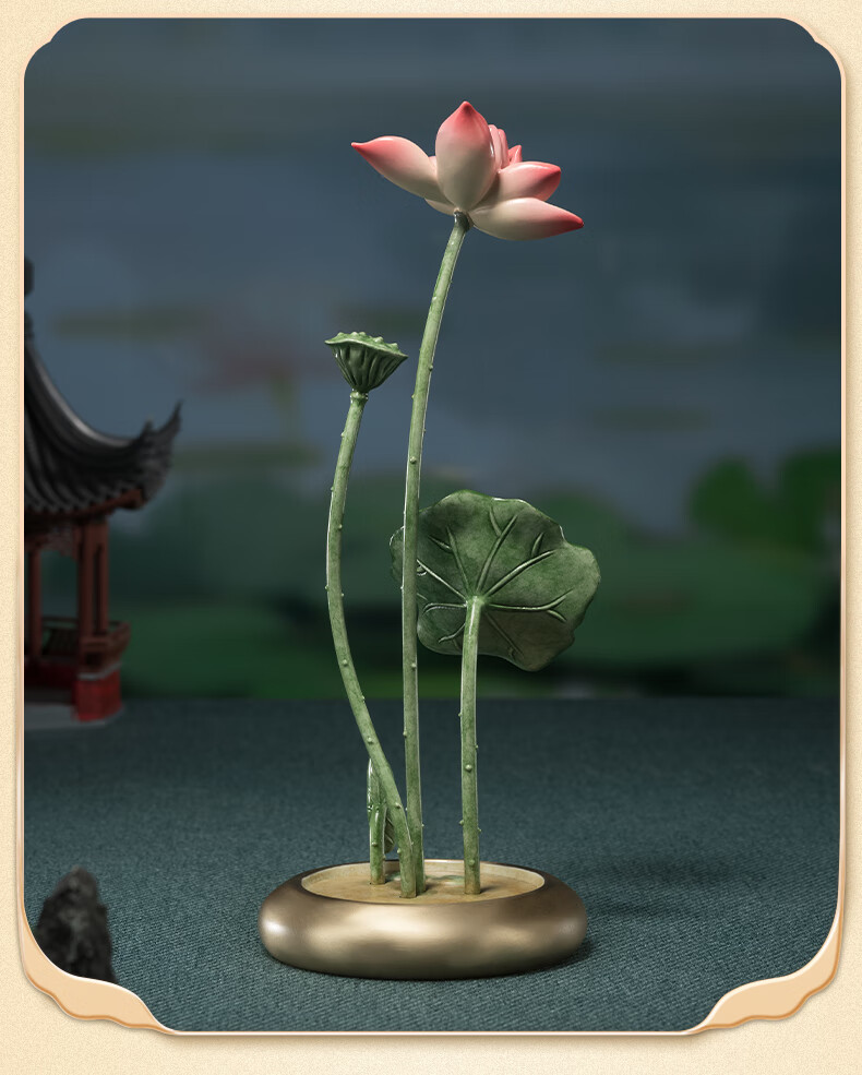 Master Tong "Spring Orchid Summer Lotus Autumn Osmanthus Winter Plum" Living Room Desktop Copper Ornament Craftwork Summer Lotus 3