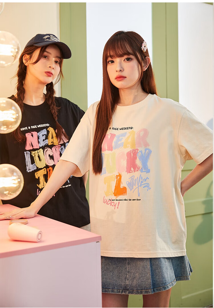 TonLion 2026 Women's Round Neck T-Shirt with Cute Graffiti Text on Front Chest, Soft Cotton Short Sleeve Tee 13