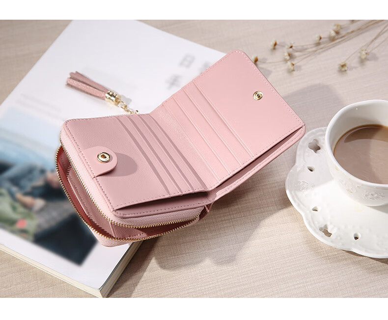 Viney Top-Grain Leather Short Women's Wallet, Student Foldable Coin Purse, Large Capacity Leather Clutch, Light Luxury ID Holder 1
