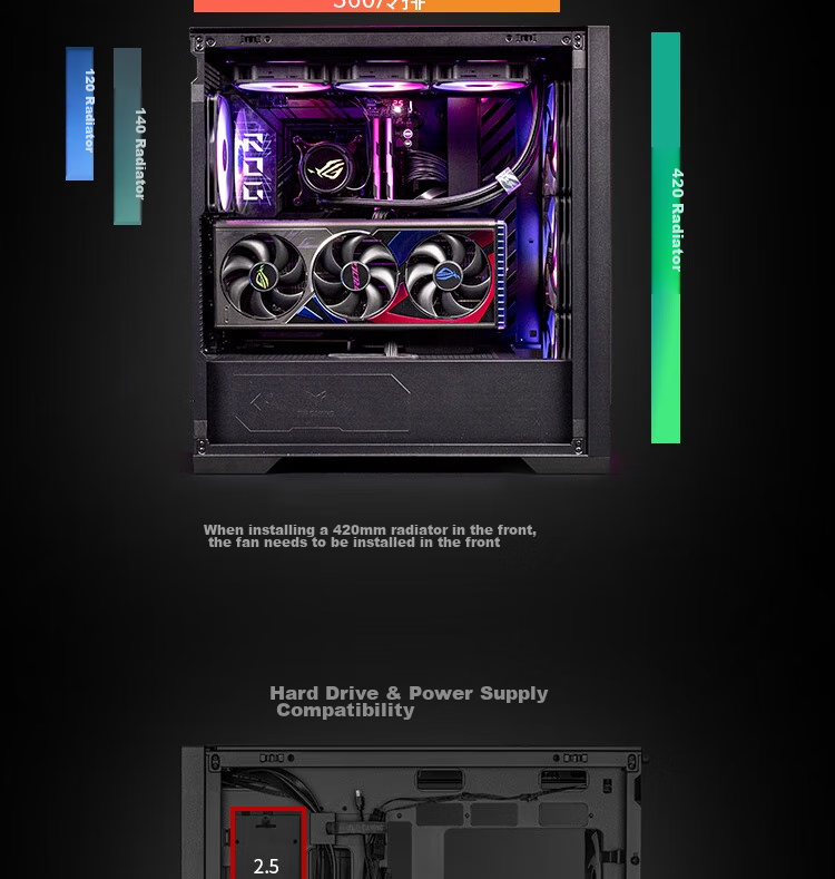 ASUS TUF GAMING GT302 Chassis, Black, Rear BTF 2.0/14cm Thickened ARGB Fan, Dust Filter Included, Strong Heat Dissipation, Interchangeable Side Panels 17