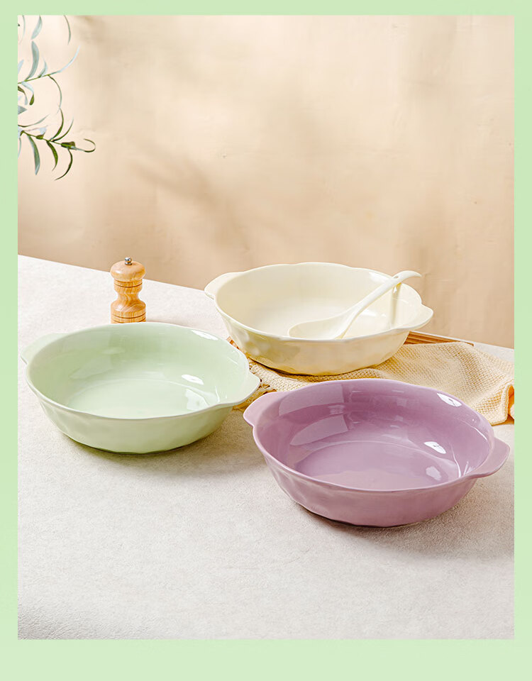 CERAMICS Large Double-Handled Soup Bowl for Sauerkraut Fish, 12-Inch Boiled Fish Special Soup Pot, Milk Green, Single Pack 1