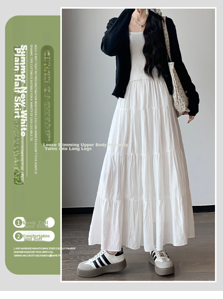 LangSha White A-Line Skirt for Women, Spring And Summer Lightweight High-Waist Pleated Cake Skirt, Elegant Ballet Long Skirt for Wome 1