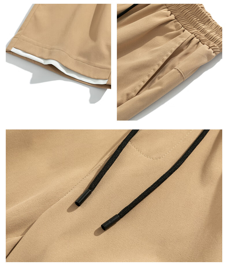 I'M DAVID Men's Cropped Pants, Summer Loose Fit, Elastic Waist, Casual Thin Trousers, Plus Size Shorts, Khaki, M 7