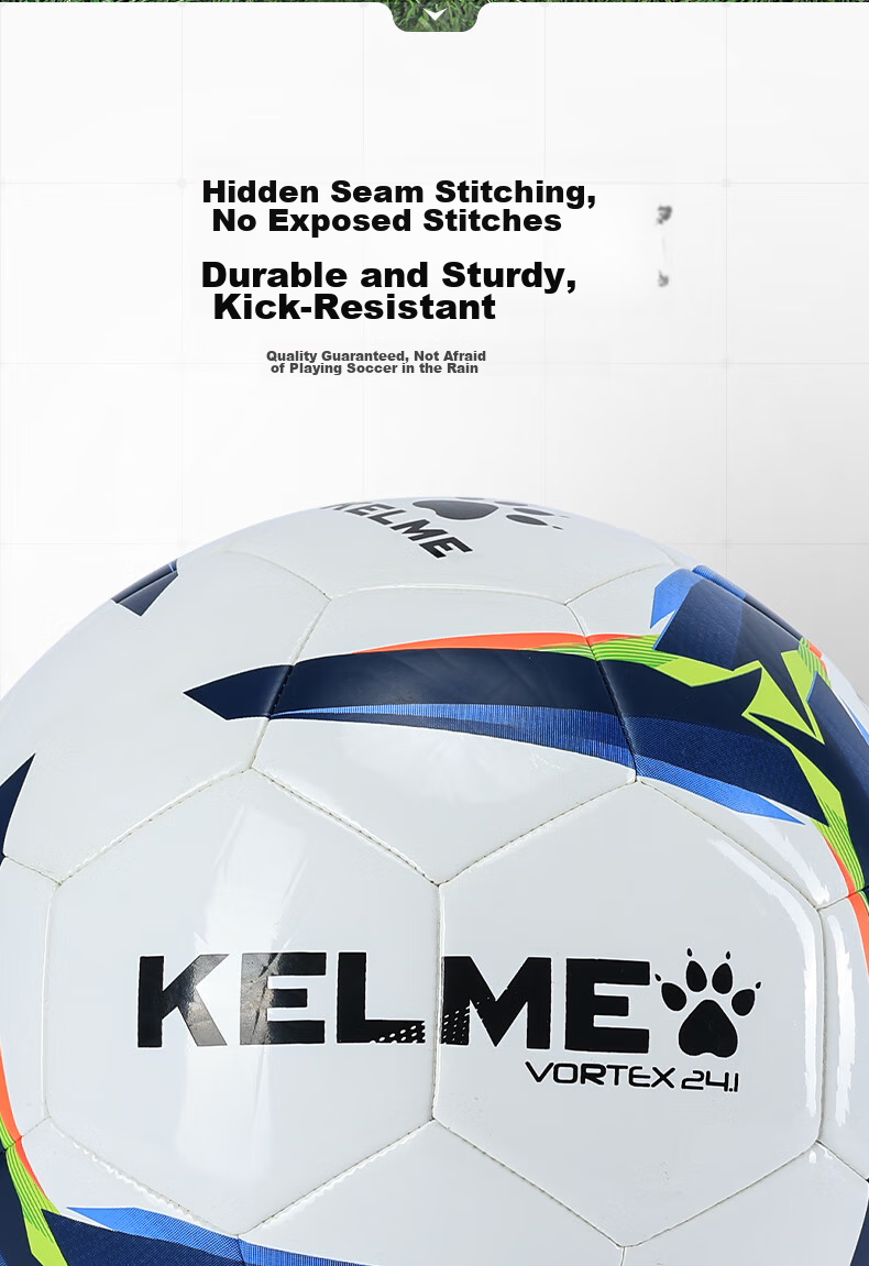KELME Machine-Stitched Soccer Ball for Training, Matches And Youth Development, Adult Standard Size 5 Ball, White with Blue Trim, Size 5 4
