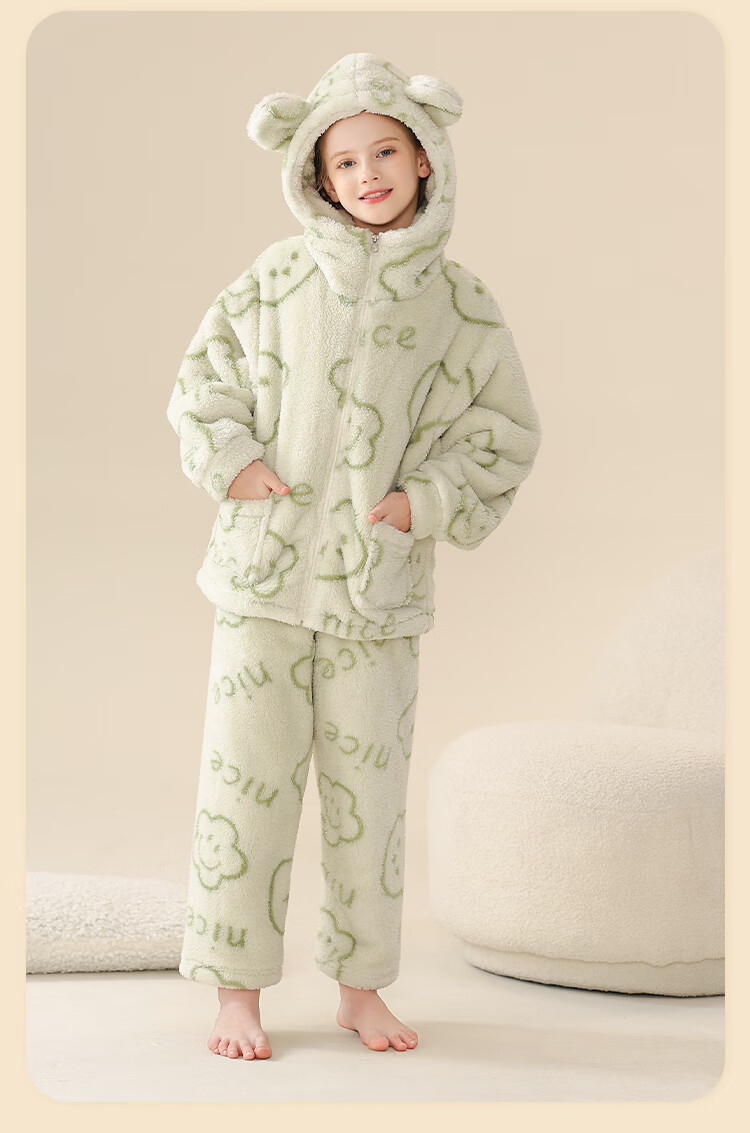 LangSha [Fleece-Lined Thick Flannel] Children's Pajamas, Girls' Sleepwear for Older Kids, Autumn And Winter, Warm Home Wear Set for Teenage Girls And Babies 14