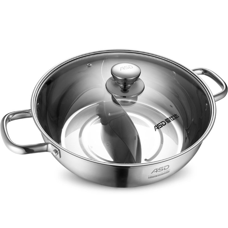 ASD Hot Pot, 304 Stainless Steel Double-Sided Pot, 28CM, Suitable for Gas And Induction Stoves, Heatable, FS28A2WG
