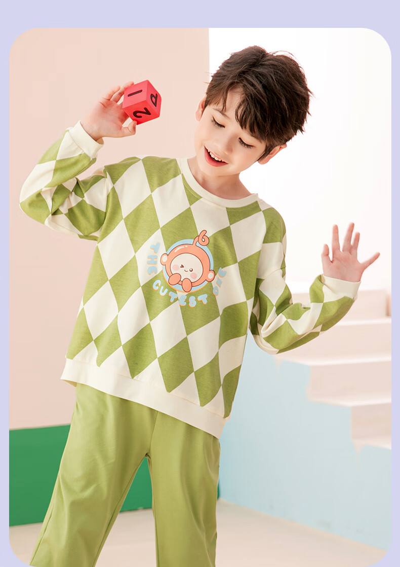 Fenteng Children's Pajamas for Boys, Pure Cotton Spring Season Sleepwear for Older Boys, Wearable Outside, Boys' Loungewear Q9X24790048 22