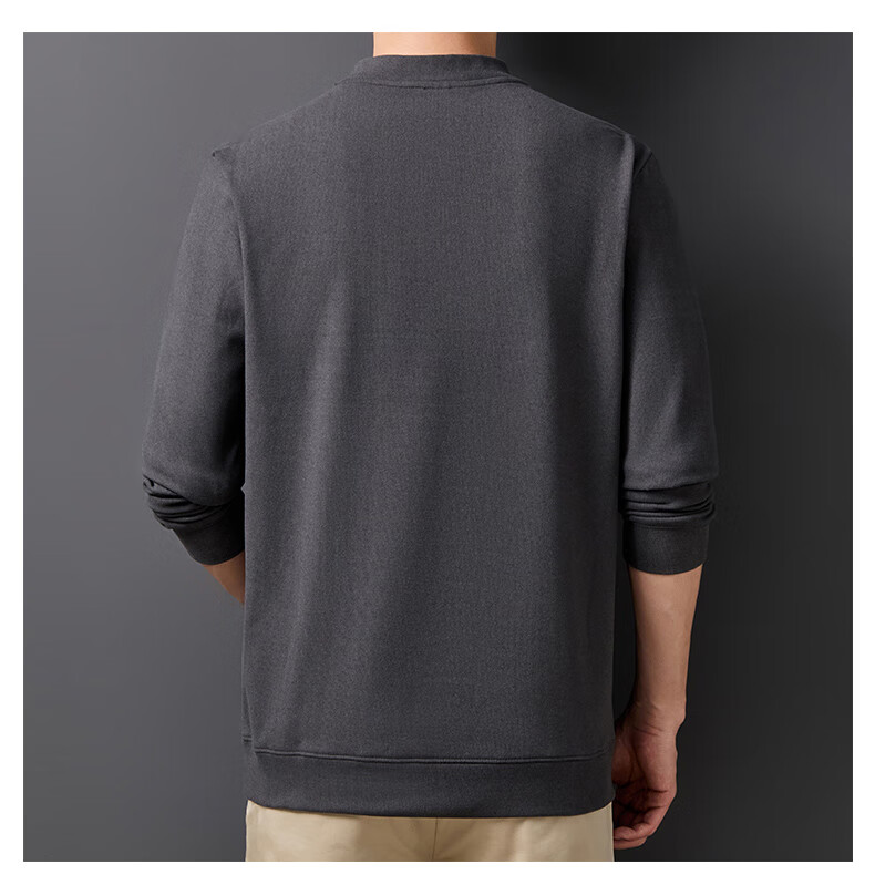 ROMON Men's Spring and Autumn Business Crew Neck Long Sleeve T-Shirt Quality Casual Base Shirt Jacket Men's 113 Green M 30