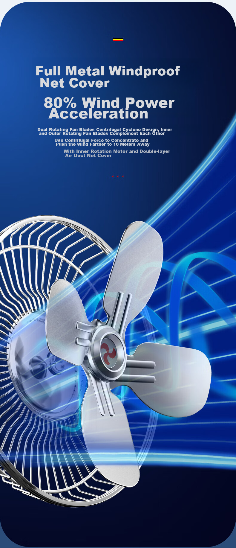 Huashi Car Fan, Automotive Electric Fan, 24V, Specially Designed for Large Trucks, High-Power Strong Wind, Rear Seat, Sedan Fa 9