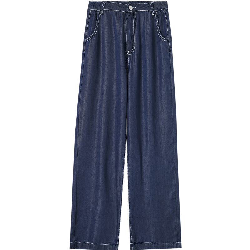 Dme [100% Lyocell Tencel Jeans], Spring And Autumn Color-Block Long Pants for Women, Wide-Leg Jeans