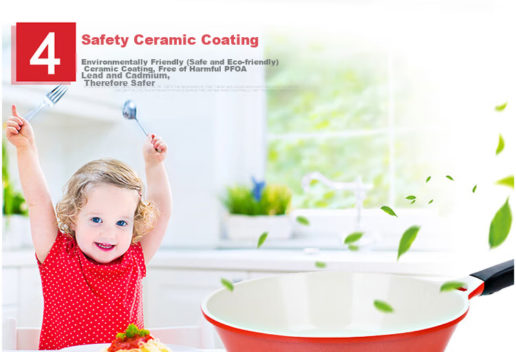 LOCK&LOCK Colorful Low-Oil Non-Stick Frying Pan with Salt Flat Bottom Ceramic Pan for Induction And Gas Stoves, Red, 28cm 14