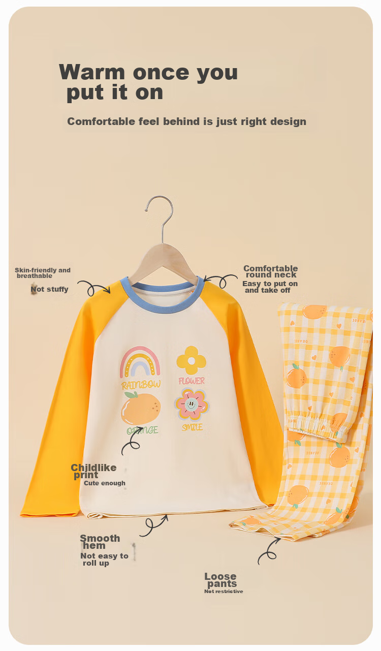 YUZHAOLIN Girls' Pajamas, Pure Cotton Spring Children's Home Wear Set, for Older Kids, Clothing with Animals And Happy Little Flowers 6