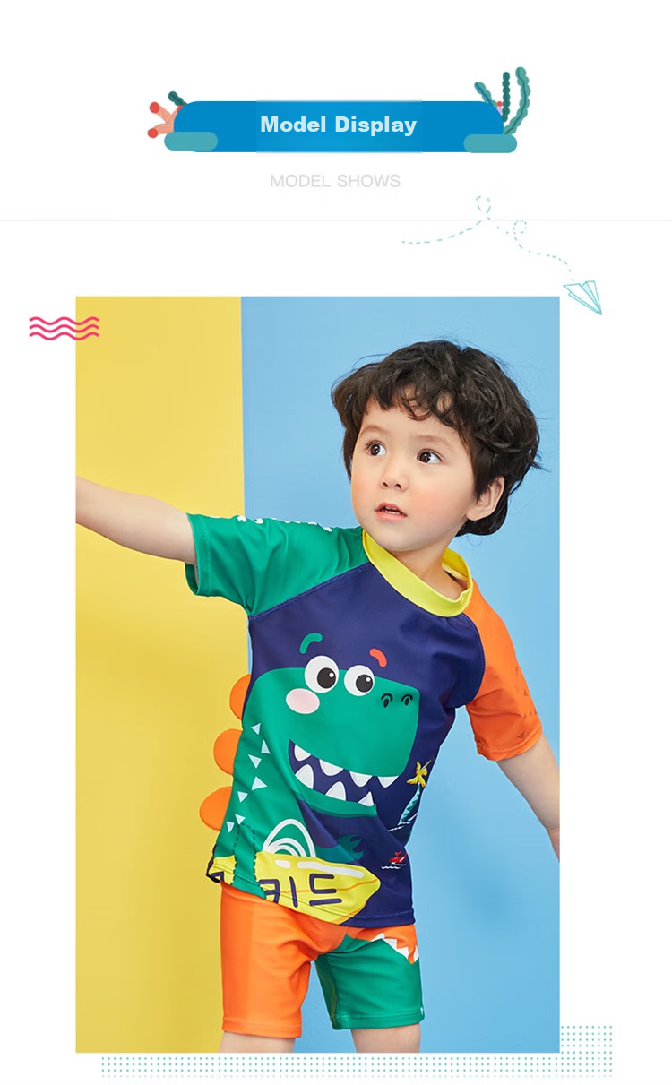 Lemonkid Children's Two-Piece Swimsuit Set for Boys And Girls, Baby Swimwear with Trunks, Sea Blue Funny Shark Design, Size 130 11