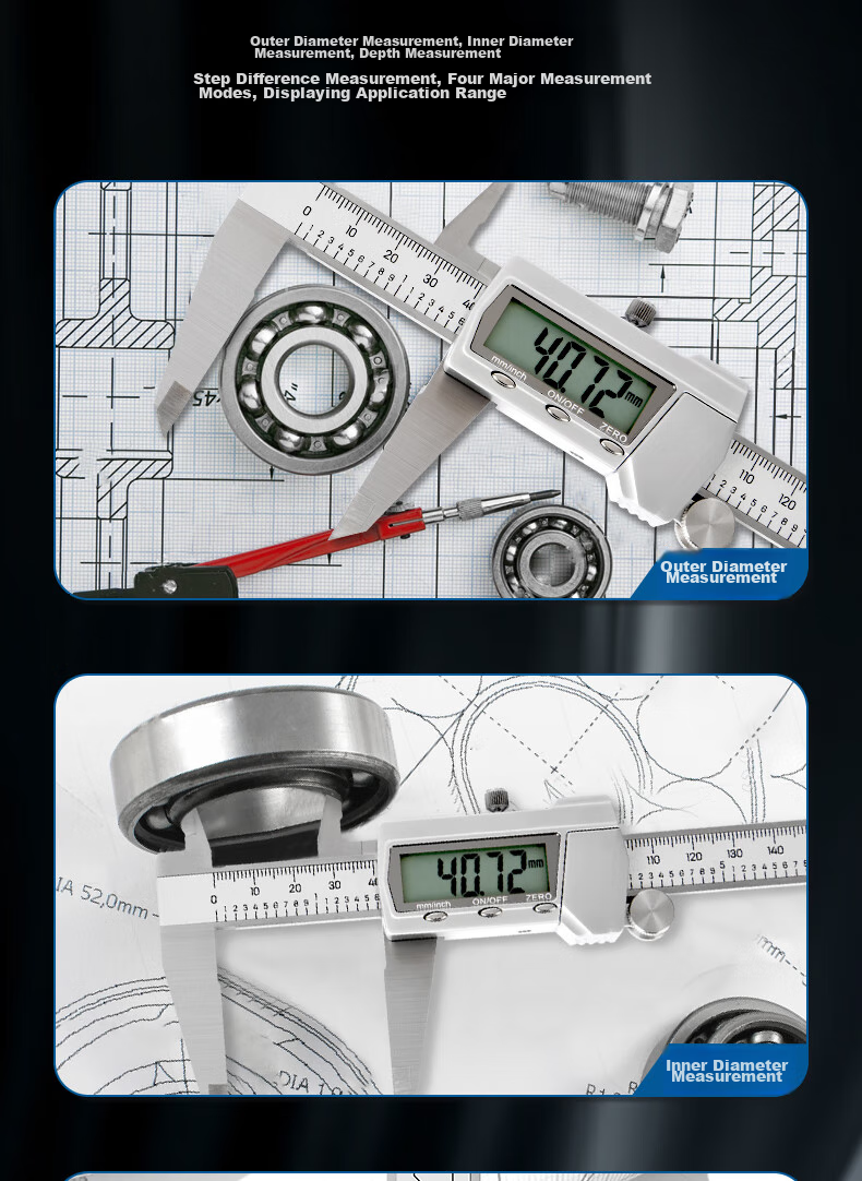 Deli Vernier Caliper, All-Metal High-Precision Digital Caliper, Large High-Definition Screen Electronic Caliper, Complies with National Standards 4