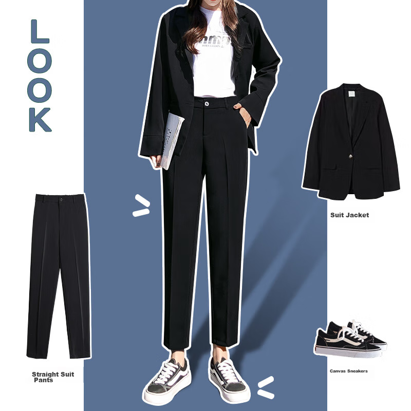 LangSha Casual Pants for Women, Spring And Summer Nine-Point Dress Pants, Black Harem Pants, Loose High-Waist Work Straight-Leg Women's Trousers
