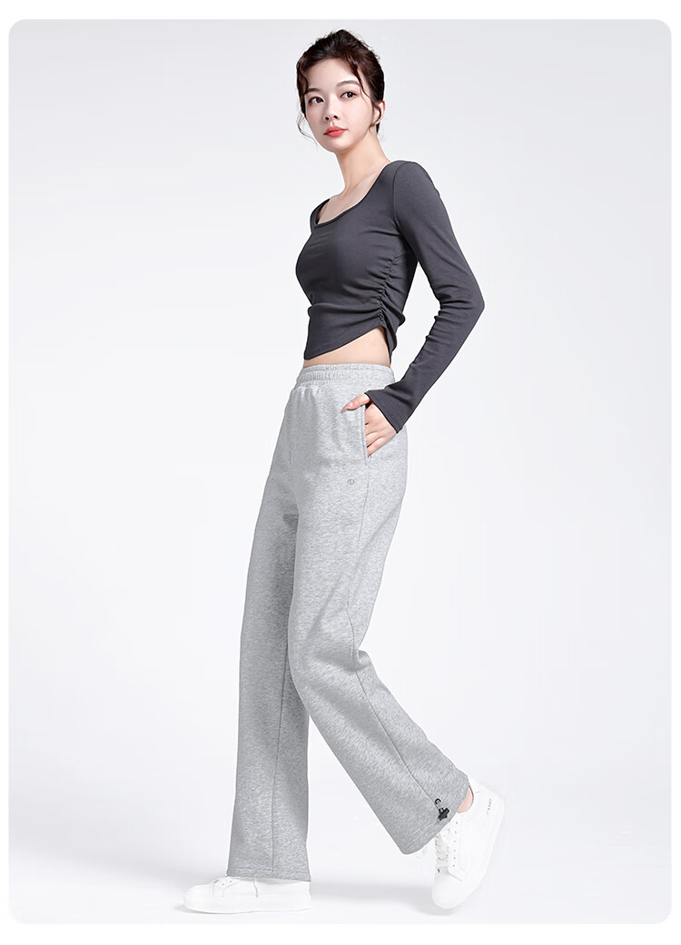 CAMEL Fleece-Lined Thickened Women's Loose Straight-Leg Pants for Running And Yoga Sweatpants Y23CY05013 Light Floral Gray S 14