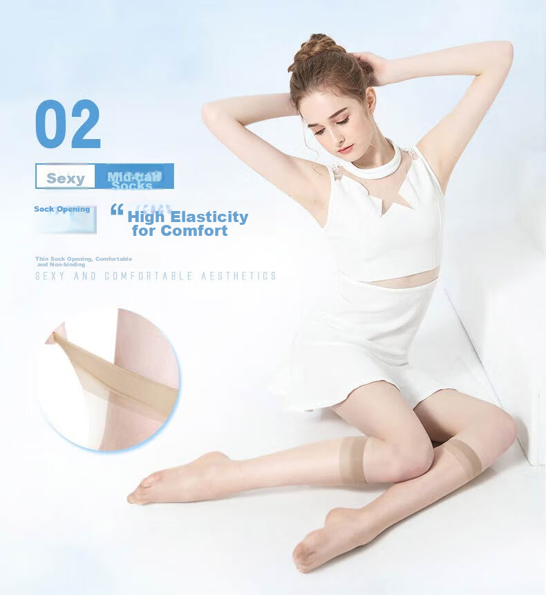 LangSha Mid-Calf Stockings for Women, Short Ultra-Thin Flesh-Colored Semi-Transparent Invisible Thigh-High Socks, Black Skin Color, 5 Pairs Each, One Size Fits All 4
