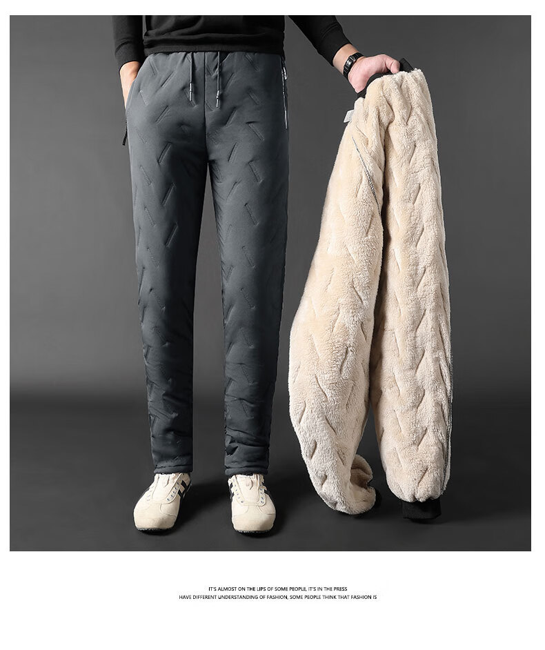 MiiOW Cotton Pants for Men, Winter Casual Plus Size, Fleece-Lined Thick Lambswool, Outdoor Workwear, Sports Warm Trousers for Me 29