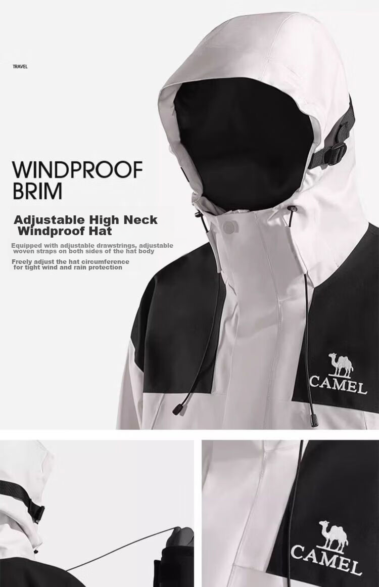 CAMEL Three-In Waterproof Jacket, Color-Block Mountaineering Suit O148, Warm White Phantom Black, Women's XL 12