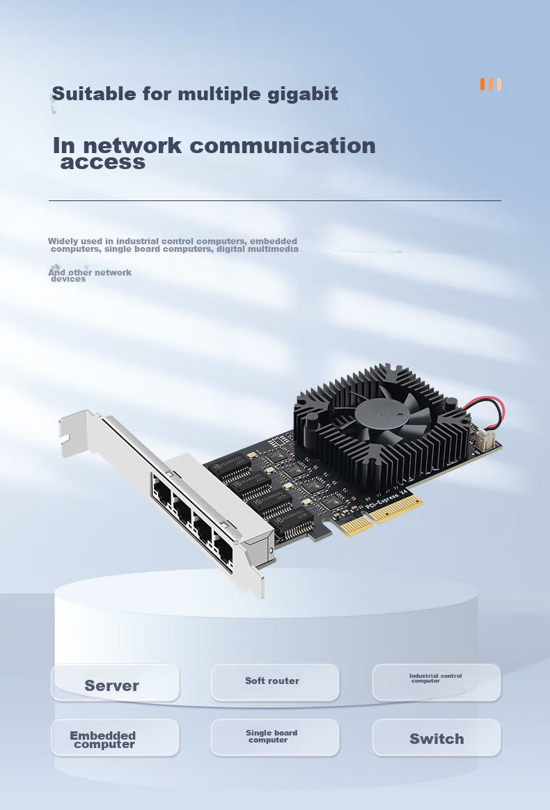 EB-LINK PCI-E X4 2.5G Four-Port Network Card, 2500M Gigabit Ethernet Port, Wired Network Card with Fan for ESXi Soft Routing And Aggregation Networking Adapter 9