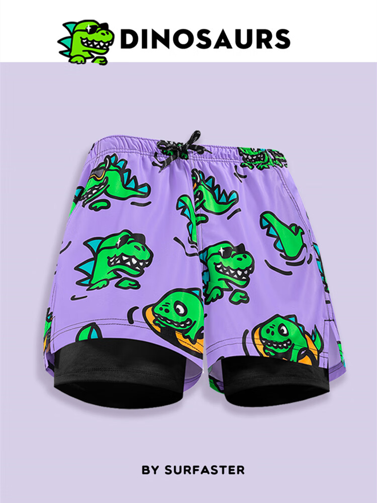Sulang Hot Spring Swim Trunks for Men, Double-Layer Surfing Beach Swimming Anti-Embarrassment Dinosaur Bath [Double-Layer Swim Trunks] M 1