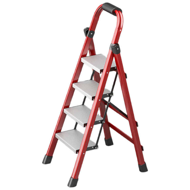 Chuangshuo Folding Ladder for Home Use, Safe And Foldable A-Frame Ladder, Thickened And Reinforced Aluminum Alloy Step Ladder, Red Four-Step Ladder