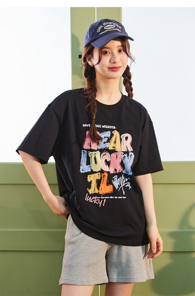 TonLion 2026 Women's Round Neck T-Shirt with Cute Graffiti Text on Front Chest, Soft Cotton Short Sleeve Tee 10