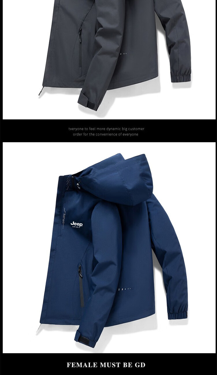 JEEP SPIRIT Men's Windbreaker Jacket for Spring, Autumn And Winter, Three-In Hooded Outdoor Mountaineering Coat, Navy Blue, Size L 8