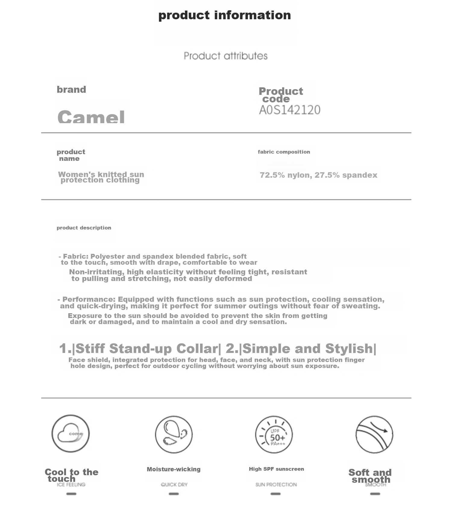 CAMEL Women's Sun Protection Clothing for Spring And Summer, UV Protection UPF50 Outdoor Short Skin Coat A0S142120 7