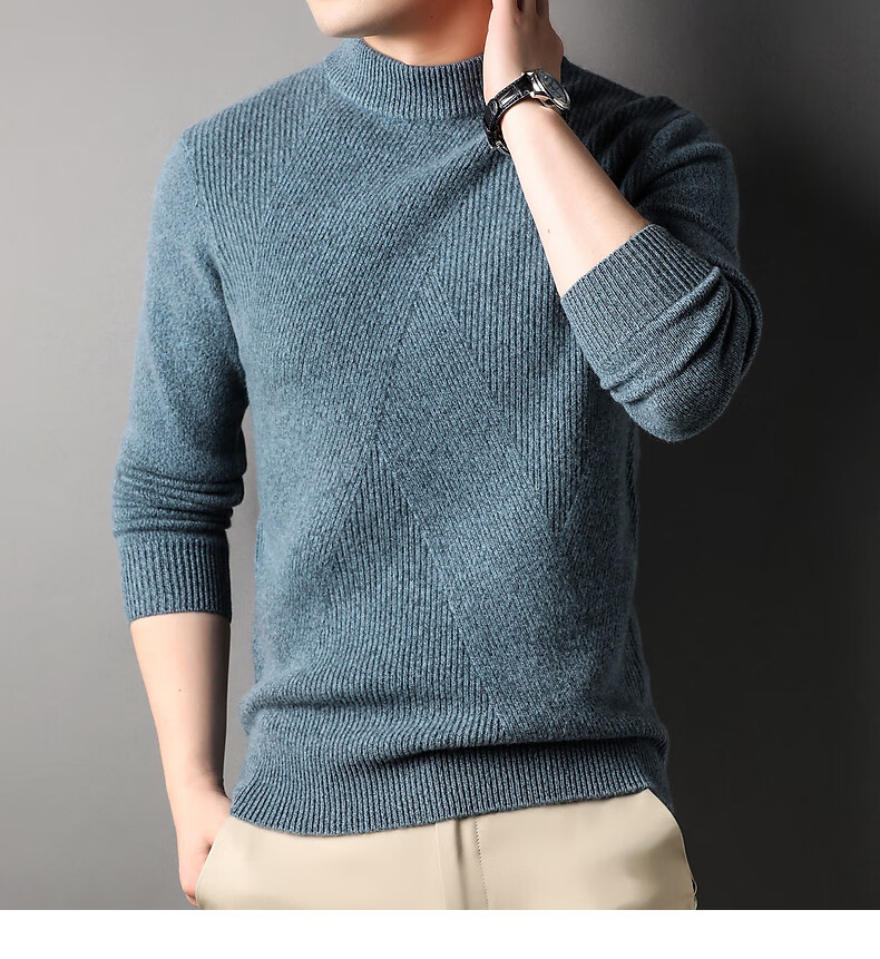 Hengyuanxiang Men's 100% Pure Wool Sweater, Thick Knit Pullover for Autumn And Winter, Round Neck Base Layer, Knitted Sweater 22
