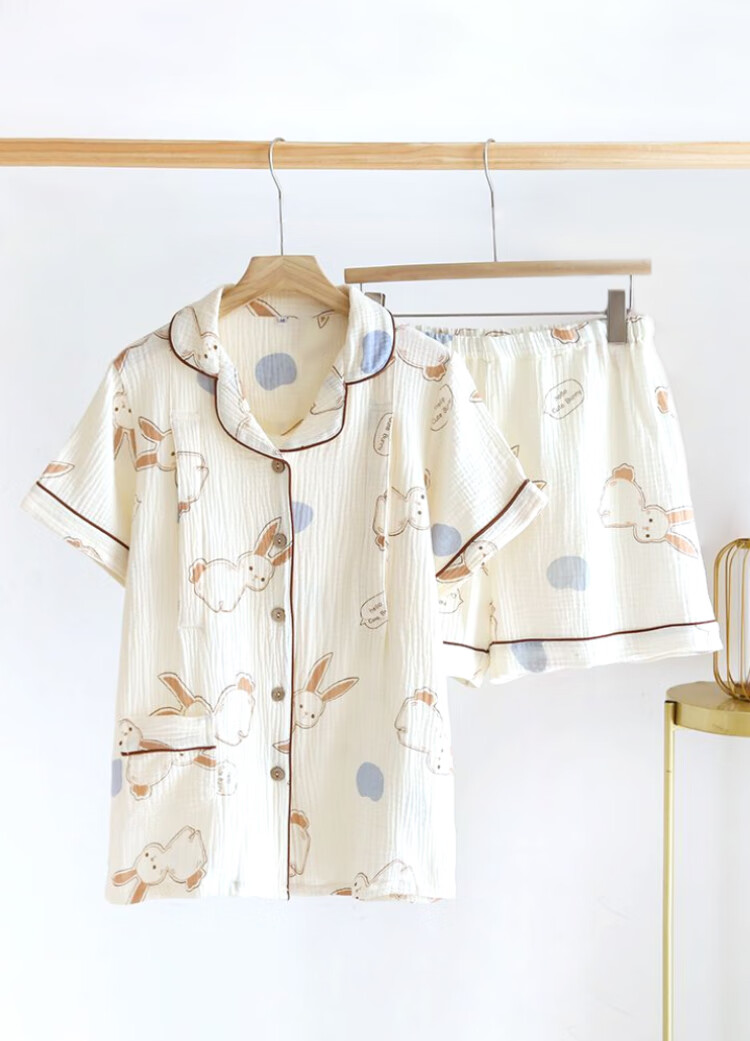 9I9 Maternity Postpartum Summer Pure Cotton Short-Sleeve Shorts Nursing Gown, Muslin Pajamas, Postpartum Feeding Outfit Set A71L 12