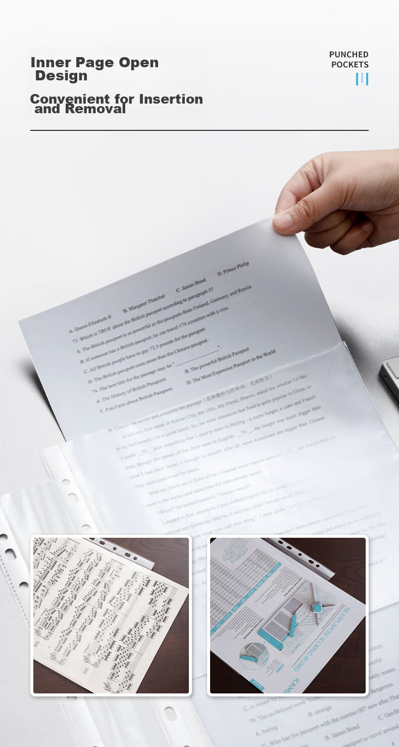 M&G Stationery A4/11-Hole Transparent Document Folder File Holder Loose-Leaf Refill File Sleeve Office Document Protector 100 Pages/pocket ADM94514-DZ 3