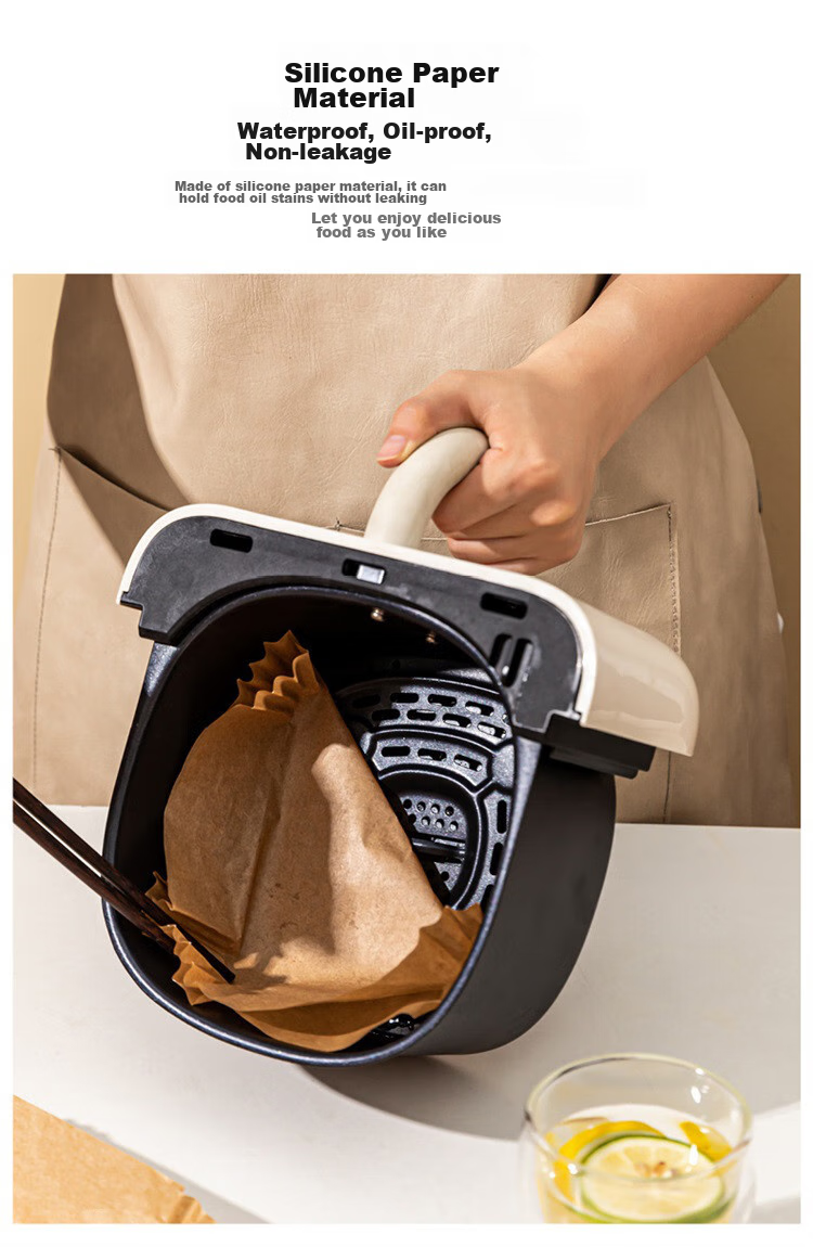 Jieribang Air Fryer Paper [110 Sheets], Heat-Resistant Oil-Absorbing Paper Liner for Food Baking, Roasting, And Barbecue Silicone Paper 5