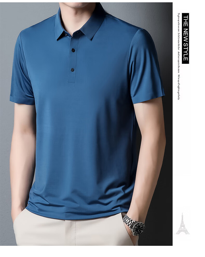 ROMON Short-Sleeve Polo Shirt for Men, Ice Silk High-Elastic Cool Feeling, Middle-Aged And Young Summer Business Solid Color Top A28 3