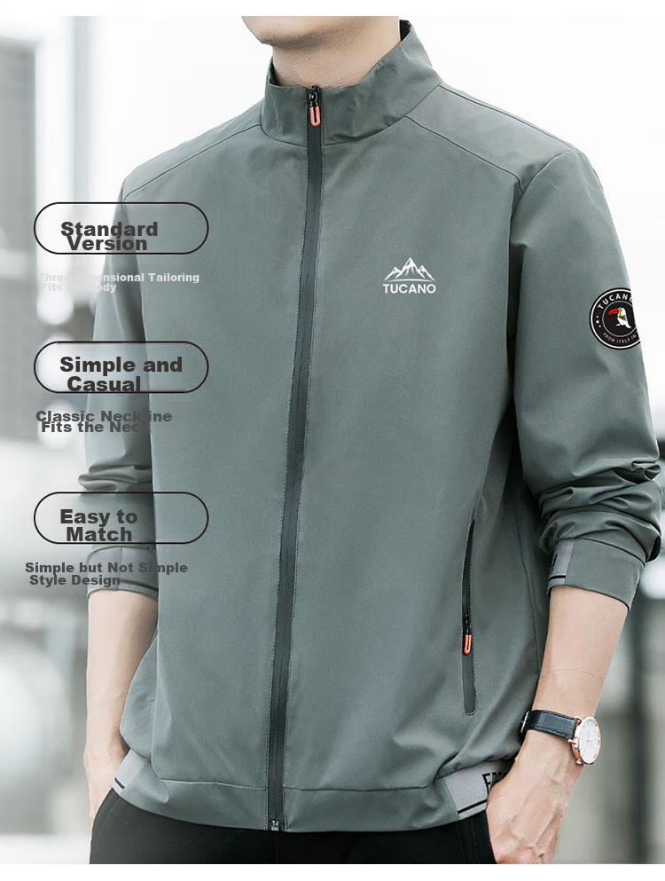 TUCANO Men's Jacket, Spring And Autumn Business Casual Windbreaker, Loose-Fitting Trendy Stand-Collar Coat for Men, Black, 2XL 6