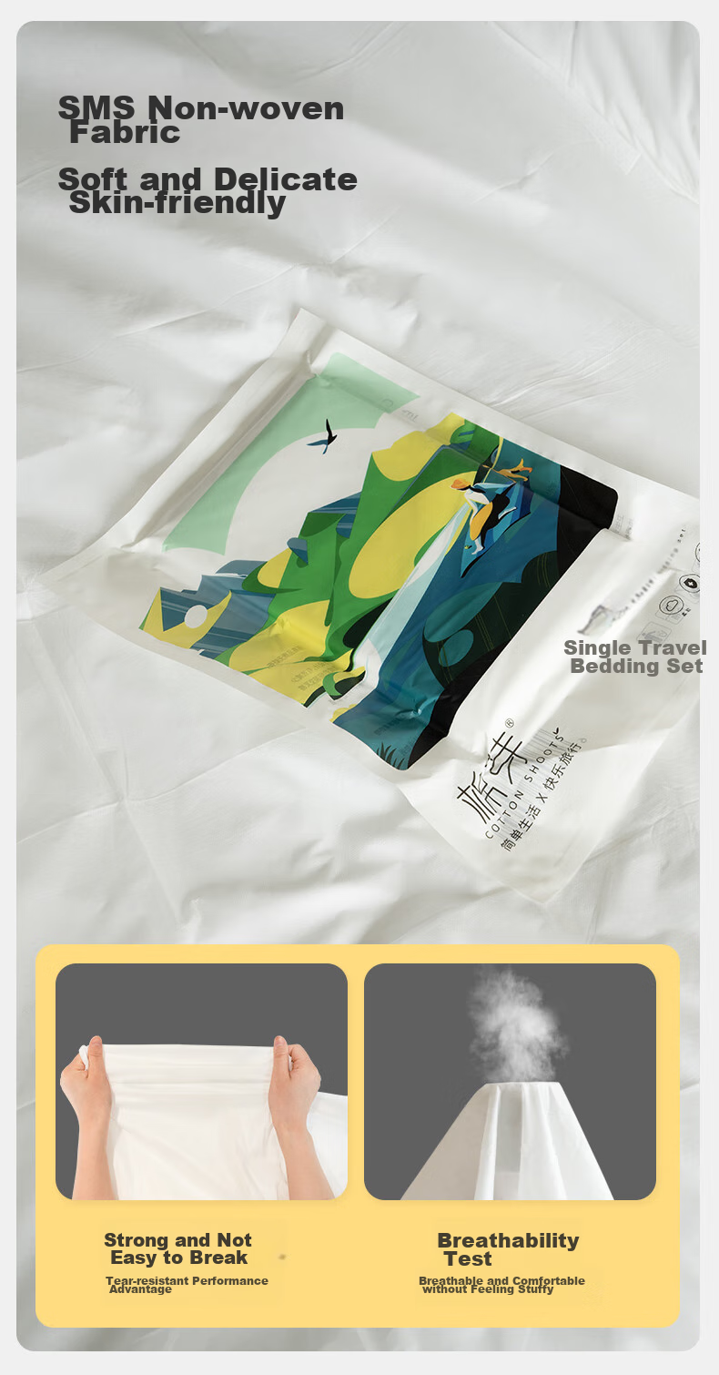 COTTON SHOOTS Disposable Bed Sheet Pillowcase Duvet Cover Travel Portable Bedding Set Thickened Dirt-Proof White Single Bed Three-Piece Set 4