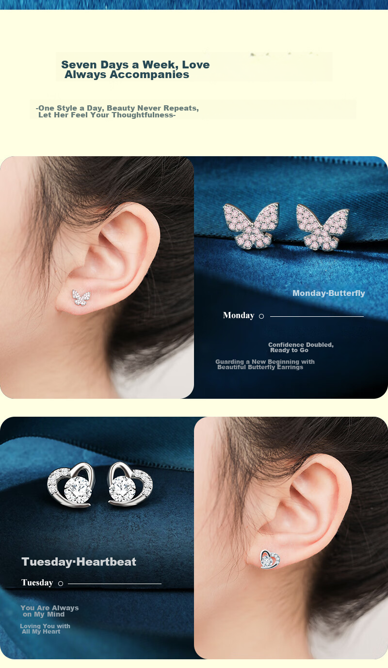 MANHE S925 Silver Weekly Stud Earrings Gift Box for Women, New 2026 Style Birthday Gift for Wife, Girlfriend Or Female Friend 6