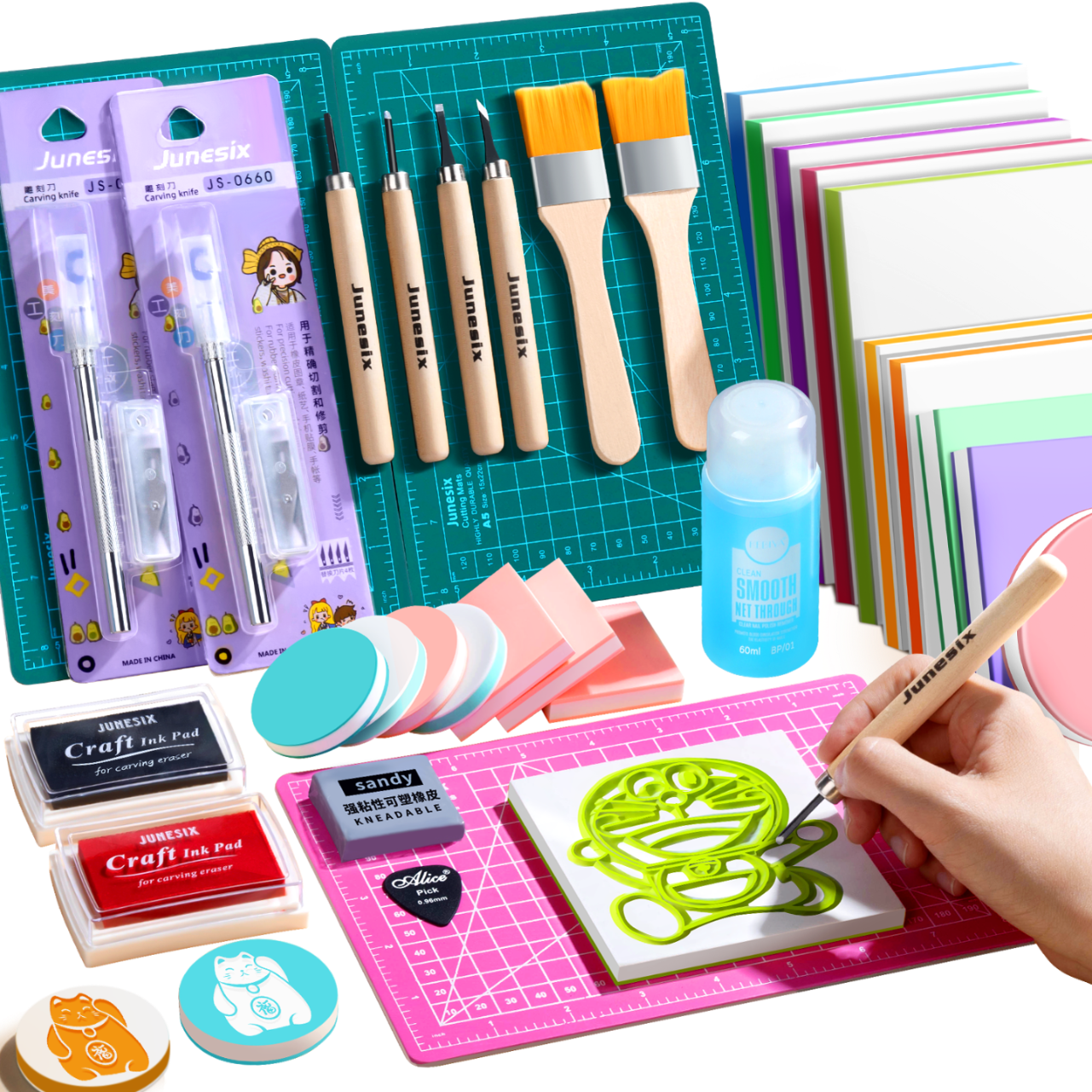 Mingyu Doraemon Official, Three-Layer Sandwich Peel-Off Sticker Set, Children's Student Handmade Gift, Engraved Rubber Brick, 10-Piece Set, DIY Craft Material Kit, Stationery