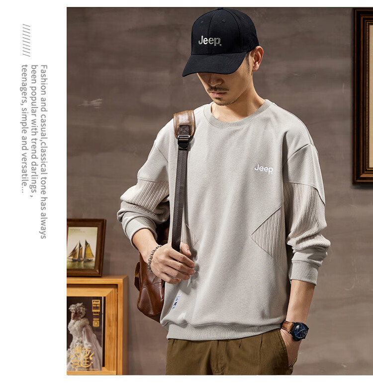 JEEP Heavyweight High-End Sweatshirt for Men, Spring And Autumn 2026, Loose-Fitting Trendy Sweatshirt, Casual Men's Sportswear, Long-Sleeve Top 2