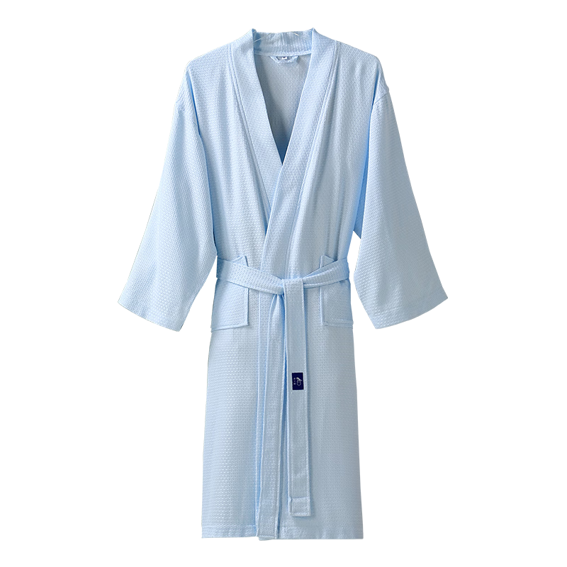 Zhuyibai Bamboo Fiber Bathrobe Spring Summer Unisex Sleepwear Loungewear Bathrobe Waffle Gauze Steaming Suit Blue M Size