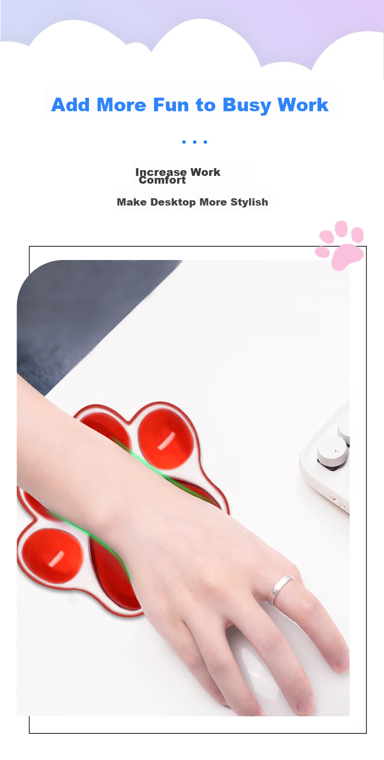 EXCO Crystal Jelly Cat Paw Wrist Guard, Silicone Wrist Pad, Small Size Wrist Rest, Office Mouse Hand Support, Cute Cartoon Palm Rest for Women, Soft And Washable, Cherry Blossom Pink 9907 9