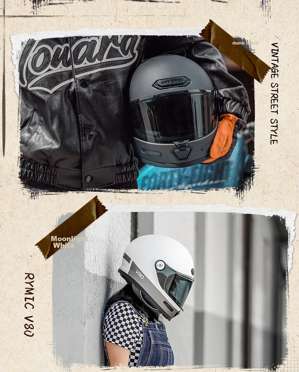 RYMIC Motorcycle Retro Full-Face Helmet, 3C Certified, for Men And Women, All-Season Riding Helmet, V80 Bright Moon White, 3XL 5
