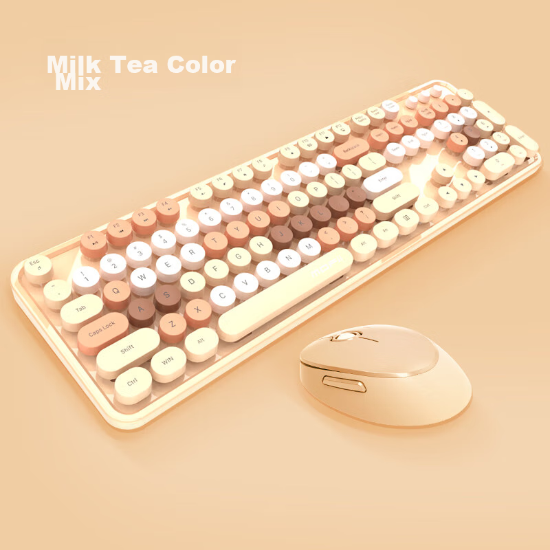 Mofii Sweet Wireless Retro Punk Keyboard And Mouse Set, Office Keyboard And Mouse Set, Mouse, Computer Keyboard, Laptop Keyboard, Milk Tea Color Mixed 20