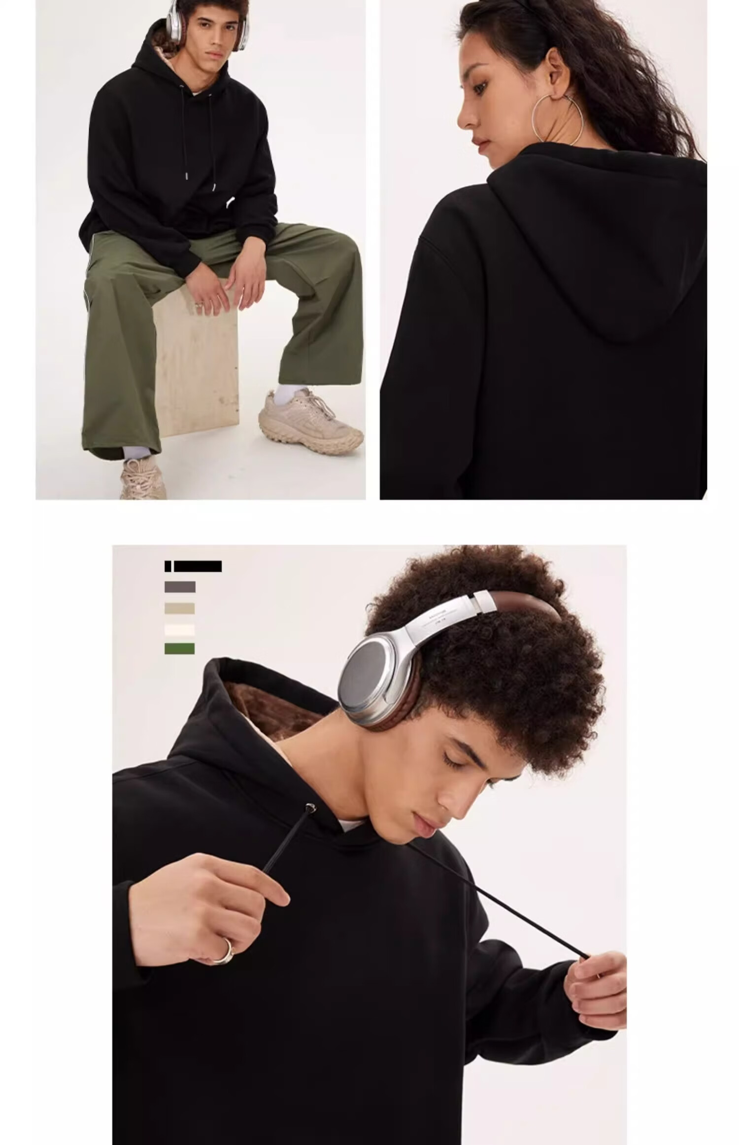GENIOLAMODE Fleece-Lined Sweatshirt for Men, Winter Thick Warm Casual Loose Hoodie Pullover Trendy for Teenagers, Black, Size L 8