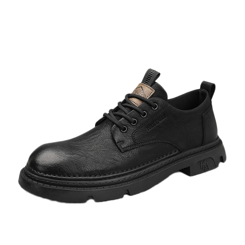 HLA Men's Versatile Casual Shoes, Low-Top Leather Shoes, Outdoor Work Boots for Men, 0548 Black, Size 41