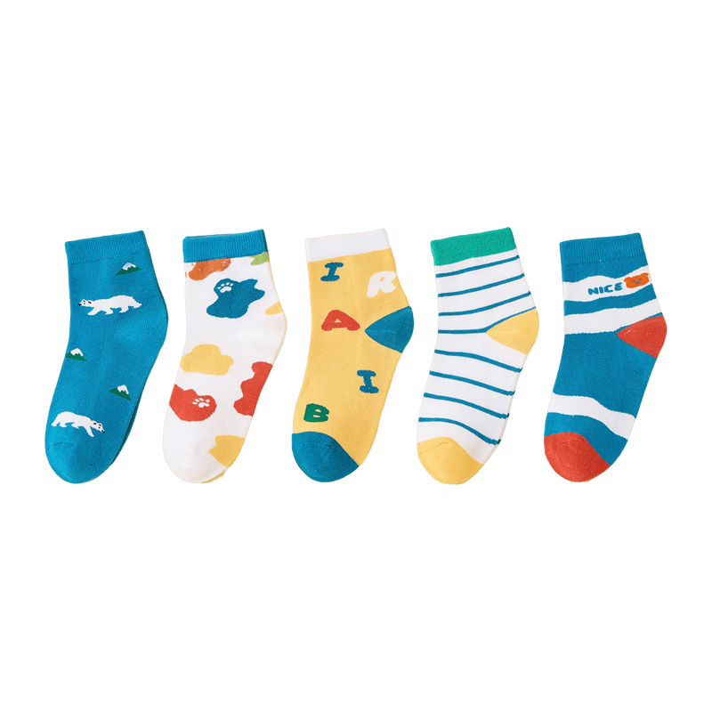 LangSha Children's Socks for Boys, Mid-Calf Cotton Socks for All Seasons, Casual Sports Socks for School Children And Teenagers, 5 Pairs Per Pack