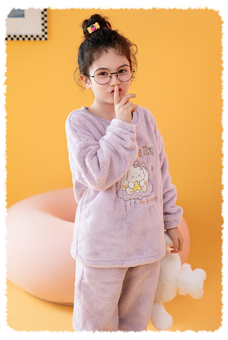 Fenteng Children's Pajamas for Girls, Warm Long Plush Cartoon Thickened Loungewear Q9FX257940232 16