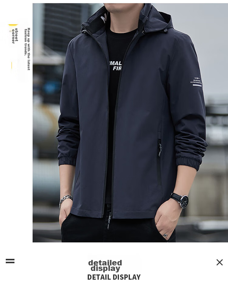 TUCANO Men's Jacket, Spring And Autumn Hooded Coat, Business Casual Loose Outdoor Windbreaker for Men, Black, 4XL 16